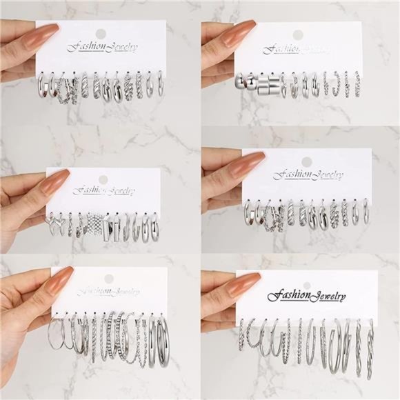 36 Pairs Gold Hoop Earrings Set for Women Girls Multipack Hypoallergenic Chunky - Picture 4 of 6